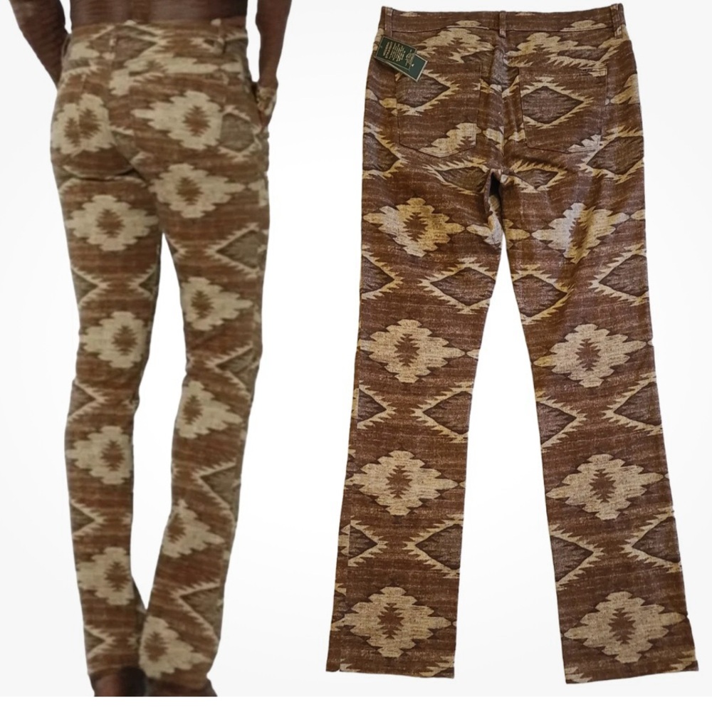 Ralph Lauren Jean Co. 
Brown Aztec Southwestern Print Straight Denim Jeans